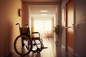 Fototapeta na wymiar Patient Wheelchair In Nursing Home Backdrop Generative AI