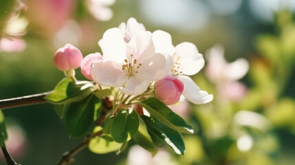 Fototapeta na wymiar Apple flowers in spring. Illustration AI Generative.