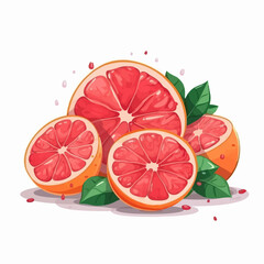 Illustration of a grapefruit with a slice and leaves