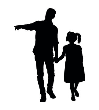 Father holding his daughter's hand while walking together silhouette.