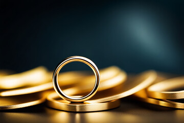 Gold ring on black and golden background