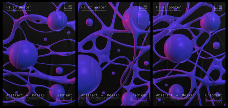 Collection techno poster 3D Abstract liquid shape. Abstract print for streetwear, print for t-shirts and sweatshirts on a black background