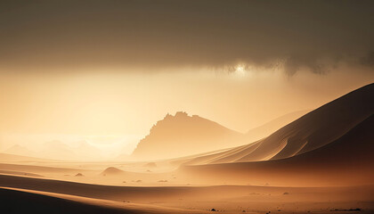 Plakat the sun is setting over the mountains in the desert calming and tranquil landscape. AI generative image