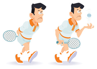 Man with tennis ball playing tennis. Funny people. Illustration for internet and mobile website.