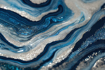 Vivid blue acrylic color liquid ink swirled abstract background with modern ravishing turbulence wavy pattern and detailed texture by Generative AI. Generative AI - obrazy, fototapety, plakaty