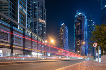 Fototapeta na wymiar Dubai Marina Street Lights by Night ,UAE