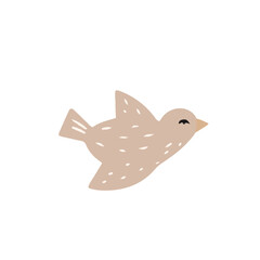 Cute bird flying with isolated on white background. Colored flat hand drawn vector illustration
