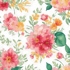 A Seamless Pattern of Pink Roses and Red Blossoms