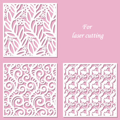 A set of templates for laser cutting from paper, cardboard, wood, metal. For the design of wedding invitations, congratulations, envelopes, decorative panels, stencils, engraving, silkscreen. Vector