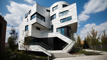 A unique modern houese design featuring an asymmetrical facade. AI generated
