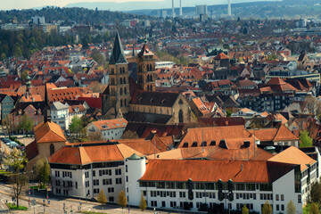 Fototapeta na wymiar View to the downtown of Esslingen,shot from a public vineyard
