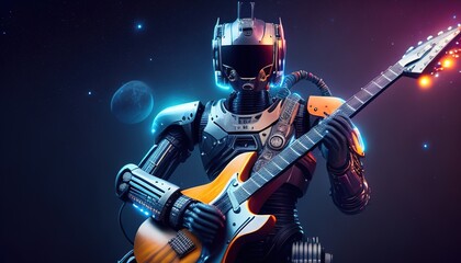 Obraz na płótnie Canvas robot with a guitar color illustration