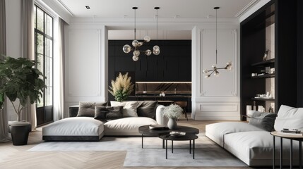 An elegant and refined design with a white and black color scheme. AI generated