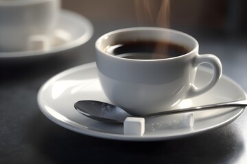 A cup of hot coffee with steam rising from it.