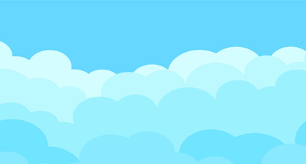 Cartoon sky and clouds isolated on blue background. Sky clouds for background template, flyer, wallpaper, banner, poster and fluffy sky design. Flat clouds concept. 3D web clouds, vector illustration