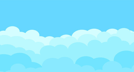 Cartoon sky and clouds isolated on blue background. Sky clouds for background template, flyer, wallpaper, banner, poster and fluffy sky design. Flat clouds concept. 3D web clouds, vector illustration