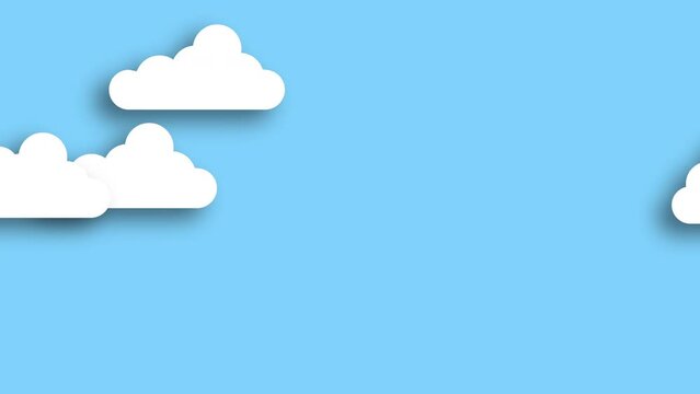 Cartoon clouds floating on the blue sky background. Seamless 4k looping animation.
