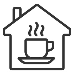 Cup of hot coffee on the house background  - icon, illustration on white background, outline style