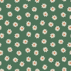 Vector seamless summer pattern of daisies in retro style in pastel colors with offset outline. Can be used for printing, textile and packaging.
