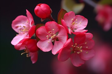 Fototapeta na wymiar A close-up photograph of pink and white flower blossoms on a crabapple tree.