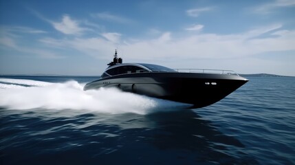 Fototapeta premium Black modern futuristic superyacht. Generative AI