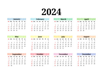 Calendar for 2024 isolated on a white background