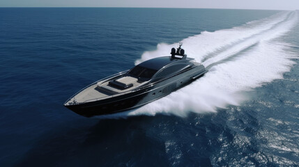 Fototapeta premium Black modern futuristic superyacht. Generative AI