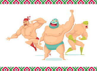 Obraz na płótnie Canvas Lucha libre. strong mexican characters fighters. Vector cartoon people