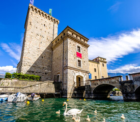old town and port of Riva del Garda in italy