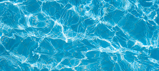 Water pool texture background, ripple and flow with waves. Horizontal summer theme poster, greeting cards, headers, website and app