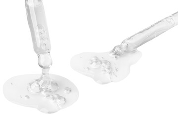 kit. Drip gel from the dropper different options. Large drops of gel. Bubbles. Cosmetics lab. Serum, gel, retinol, oil.