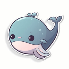 a cute happy blue whale fish sticker art
