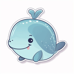 a cute happy blue whale fish sticker art