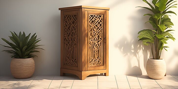 illustration of design cabinets, in natural wood
created by AI.