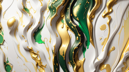 Abstract marble background in dark green and white colors with gold streaks. Ai generative illustration