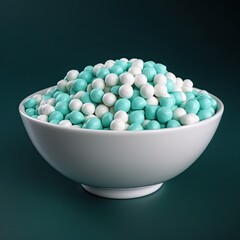 Turquoise Bowl Filled to the Brim with Sweet White Candy. Generative AI