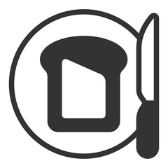 Bread with butter on a plate and a knife  - icon, illustration on white background, glyph style