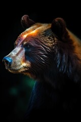 Wild Black Bear Shines with Psychedelic Glow In Its Natural Environment, Generative AI
