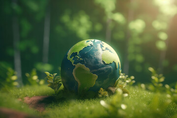 Obraz na płótnie Canvas A glass globe atop a bed of verdant moss, a representation of our interconnectedness with nature and our responsibility to protect the environment. World Environment Day. AI Generative. Generative AI