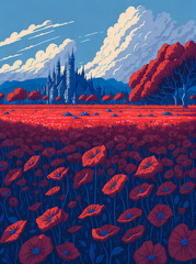 Red Poppy field. Ai generated illustration