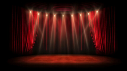 Magic theater stage red curtains Show Spotlight, Generative Ai