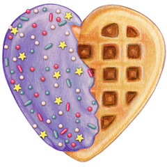 watercolor hand drawn heart shaped waffle