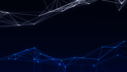 Global network connections. Abstract neural networks cyberspace. Futuristic grid artificial intelligence. Technology cyber dynamic. 3D rendering.