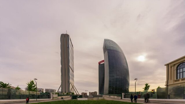 Milan,Italy-April 23th 2023-CityLife is a residential and commercial district situated near the old city centre of Milan,The complex is also known as the Three Towers