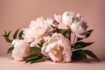 Pink peony flowers, close-up on a pink background, picture for decoration