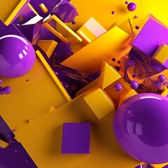 Abstract background with 3D elements in yellow and purple