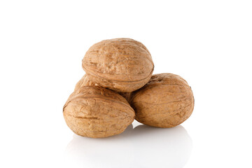 Walnuts isolated on white background. Close-up.