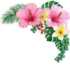Watercolor tropical flower corner © angela0982