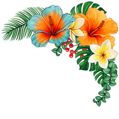 Watercolor tropical flower corner