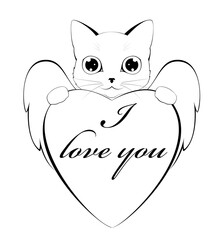 Cat, Valentines day, Valentine's Day, line drawing